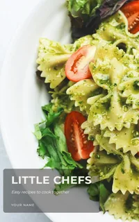 Beispiel-Cover „Little Chefs“ mit der Vorlage Bistro: Farfalle mit Pesto und Tomaten